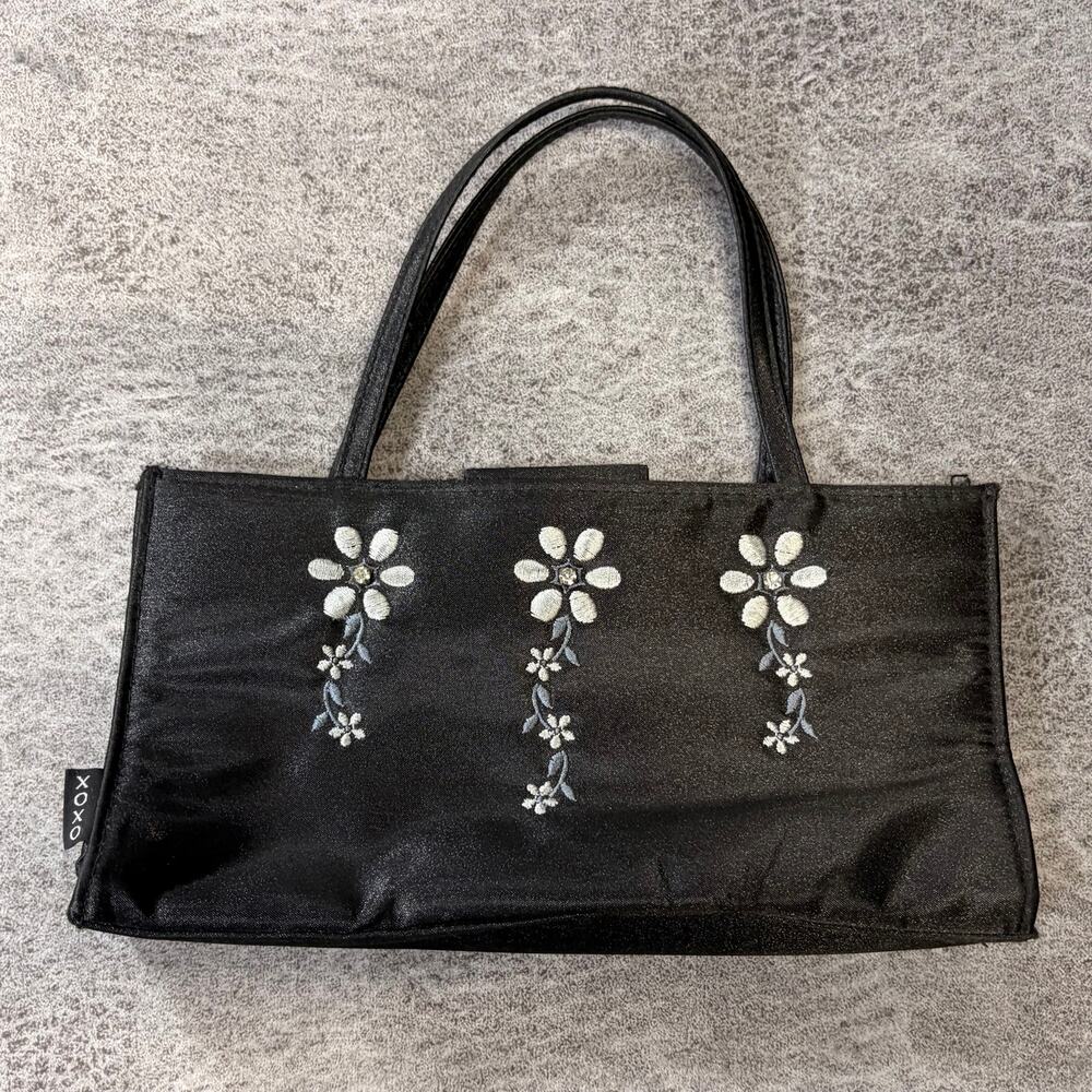 Vintage XOXO Mini Black Satin Floral Embroidered Bag